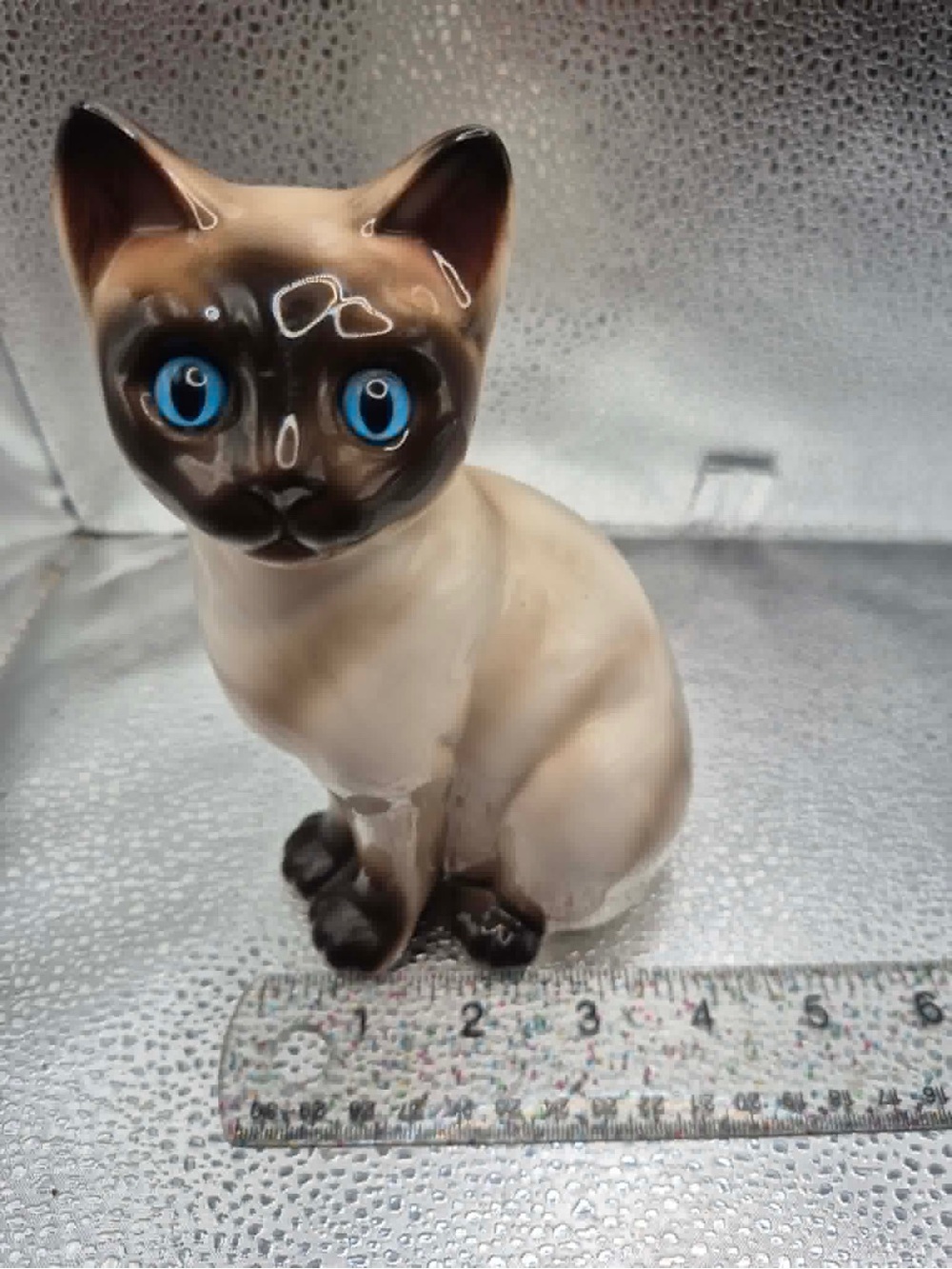 Cute Siamese Cat Statue Figurine Big Blue Glass Eyes - Vintage Josef Originals - Picture 4 of 11